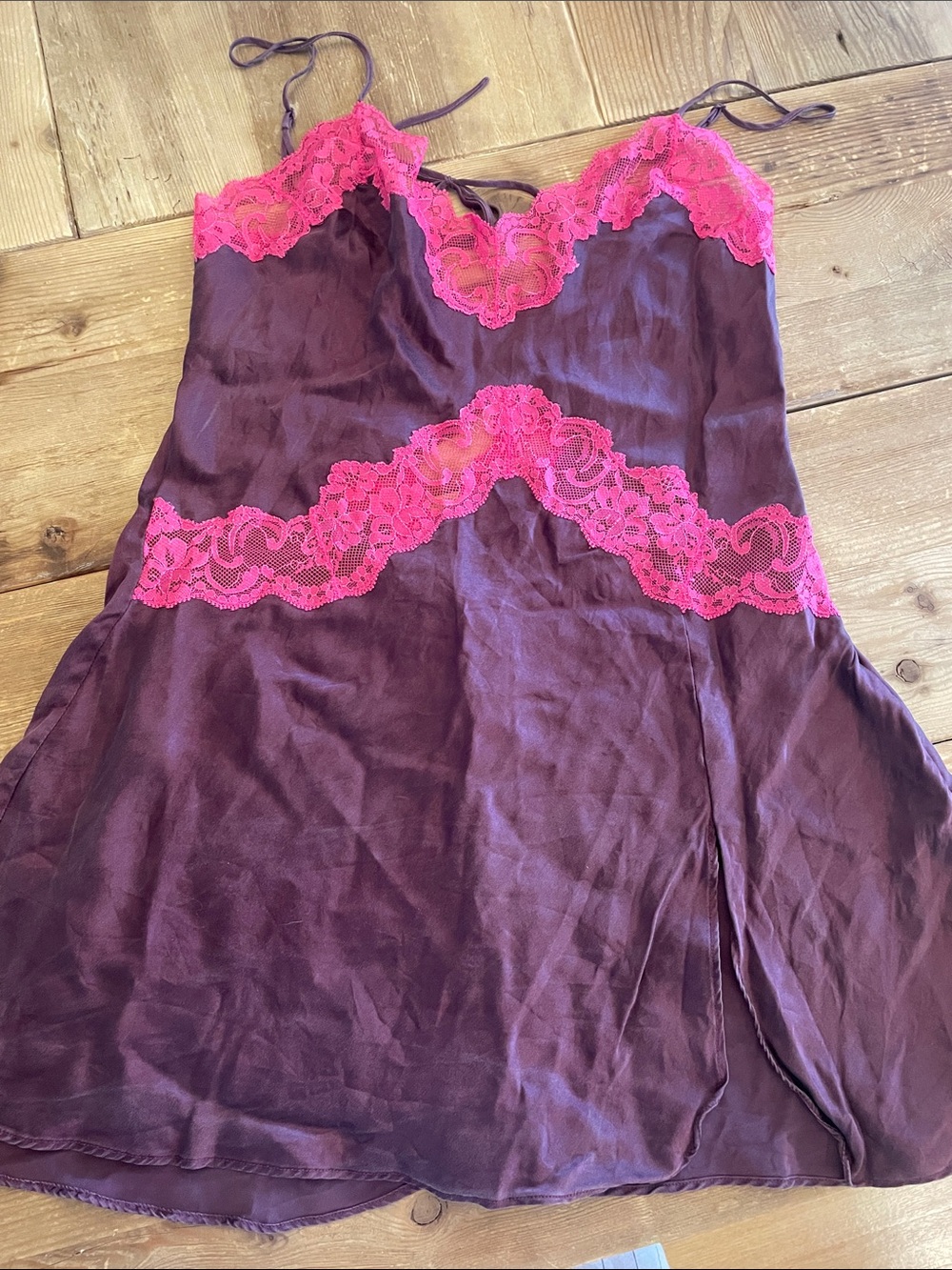 Victoria's Secret Plum Slip with Hot Pink Lace